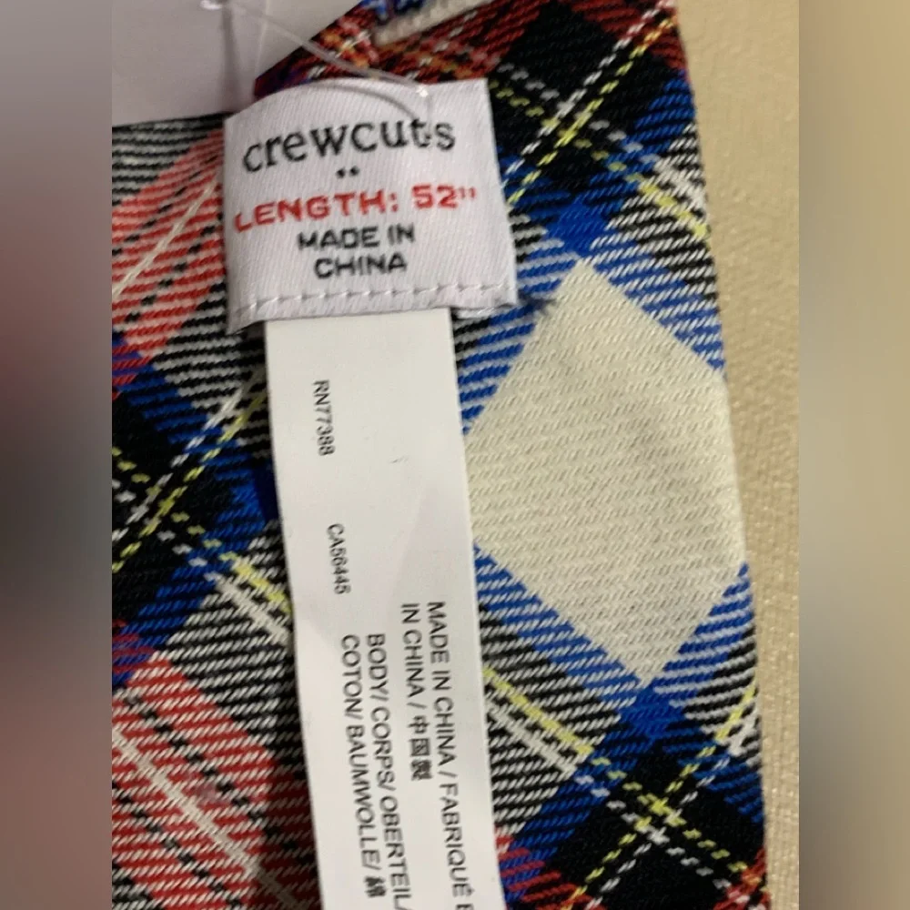 J. Crew Crewcuts Tartan Tie 100% Cotton 52”L NEW 2.5”